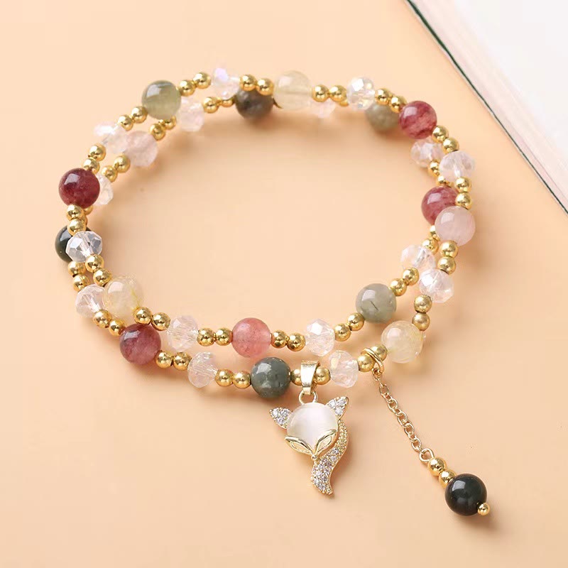 Armband Fuchs – Schutz mit Rosenquarz und Labradorit Perlen elegant.