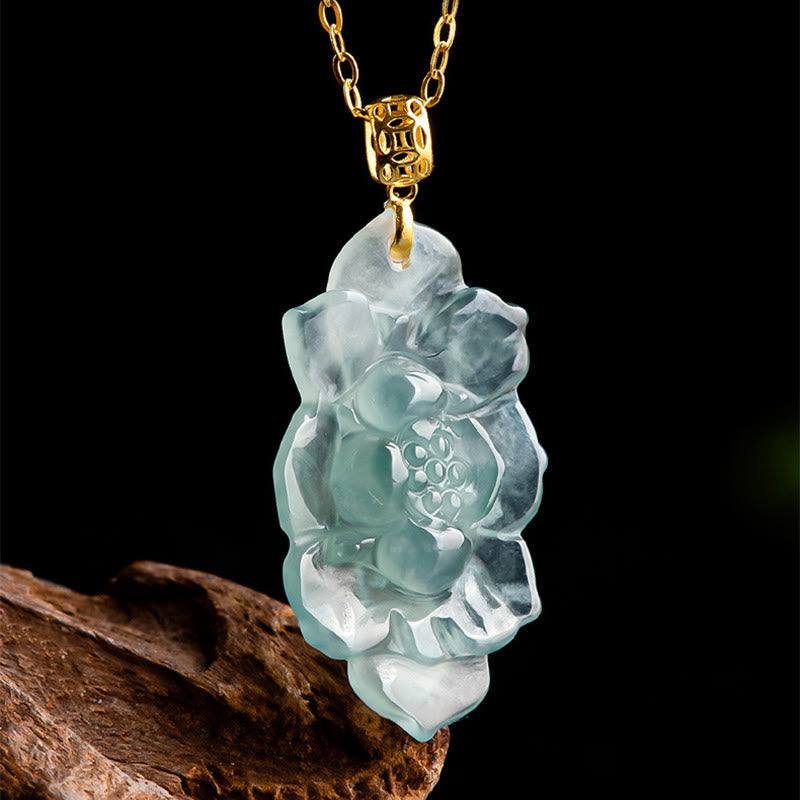Anhänger Kette Jade Lotos Natur Wohlstand Gold