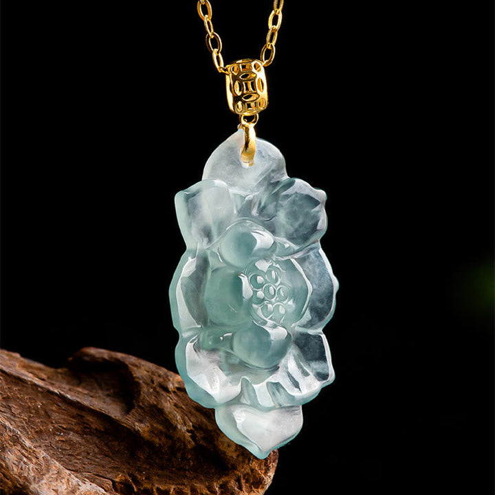 Anhänger Kette Jade Lotos Natur Wohlstand Gold