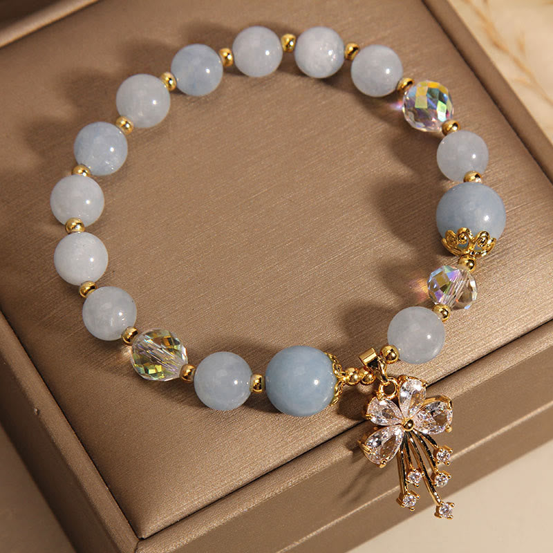 Armband Aquamarin Kristall Schmetterling elastisch gold hellblau Perlen Heilung