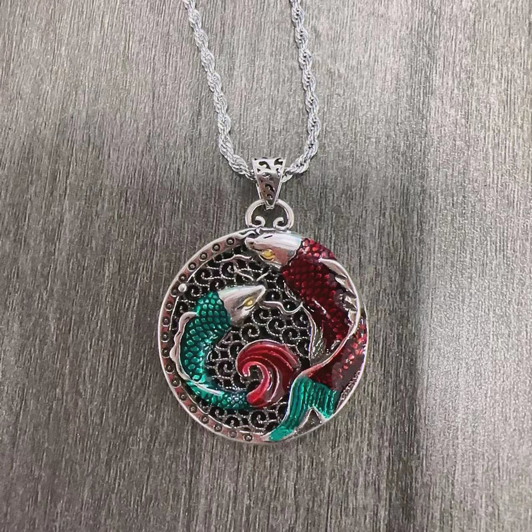 Tibetische Kette, Kupfer, Koi, Silberkette, Anhänger, Heilung