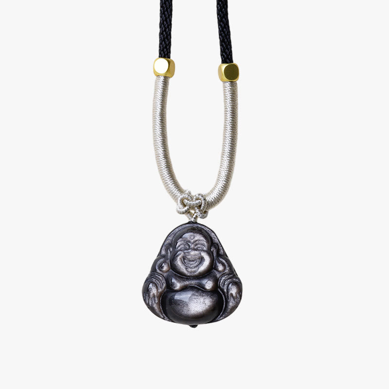 Kette lachender Buddha Anhänger Gold Glück Natur