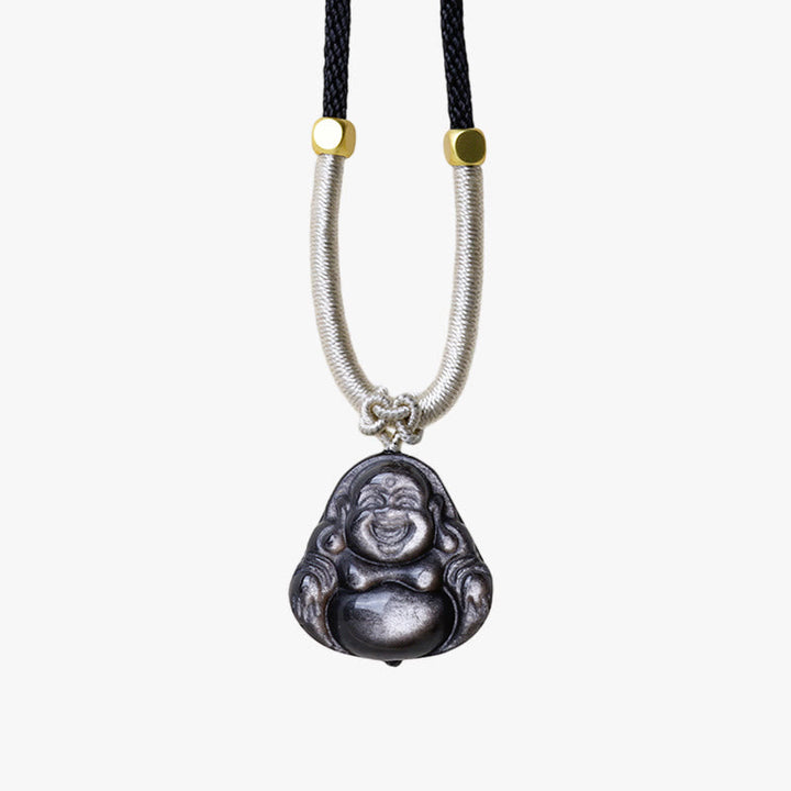 Kette lachender Buddha Anhänger Gold Glück Natur