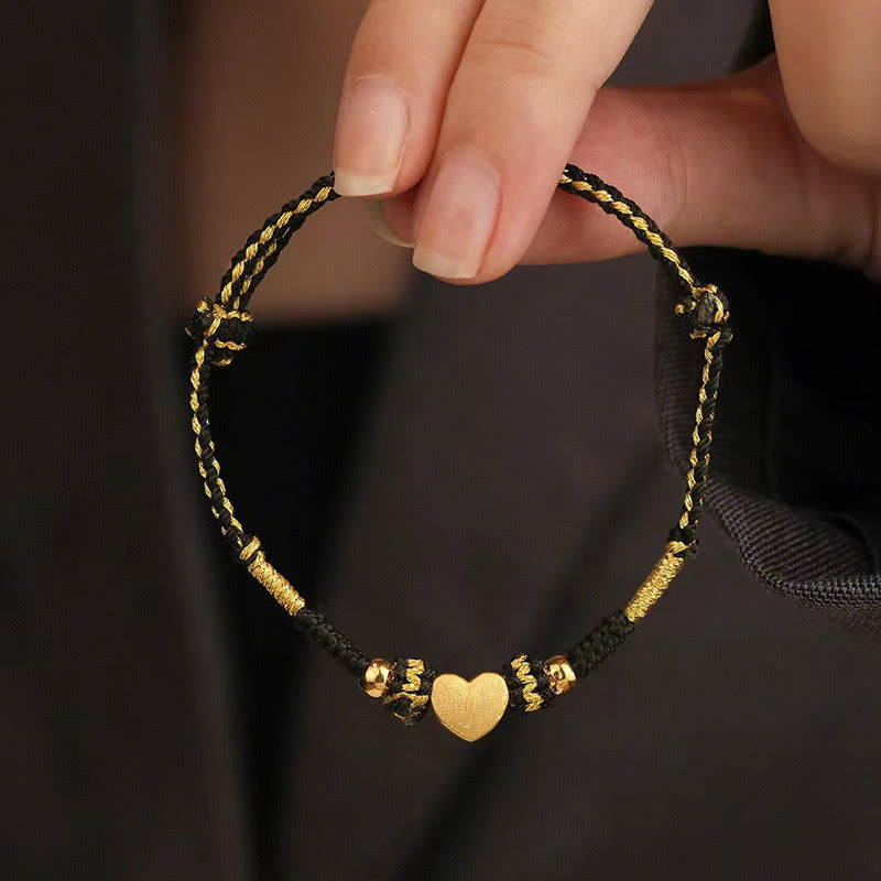 Armband – Glück & Liebe & Energie goldenes Herz schwarzes Seil elastisch