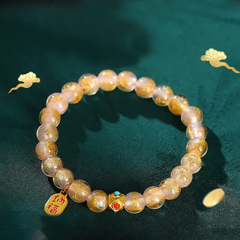 Armband Fu-Zeichen Glück Energie Citrin Perlen Goldplakierung elegant.