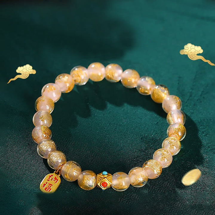 Armband Fu-Zeichen Glück Energie Citrin Perlen Goldplakierung elegant.