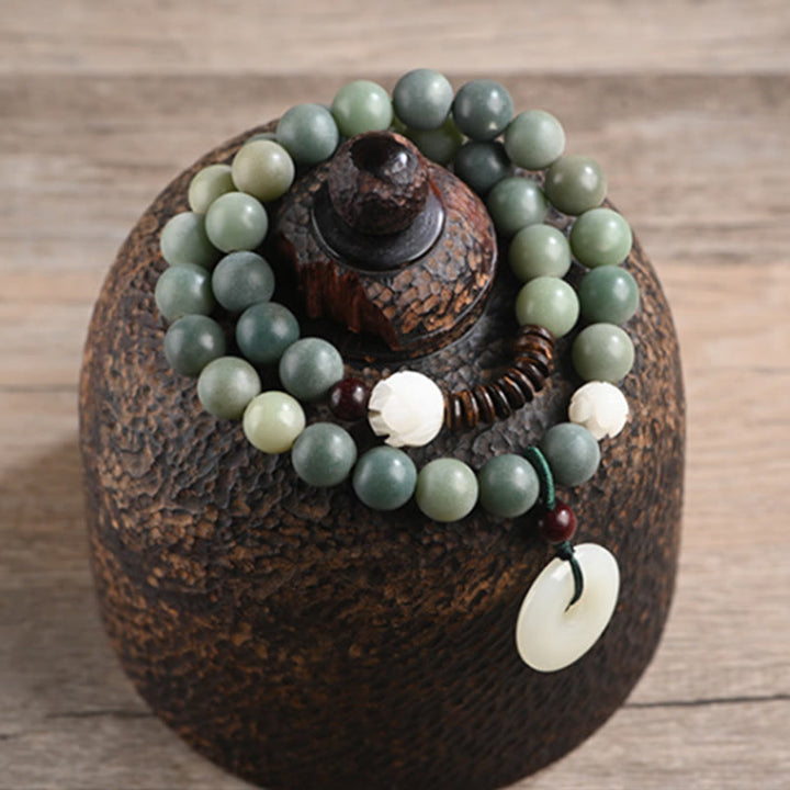 Armband Bodhi Jade Lotus – Frieden grüne Perlen Holz elastisch