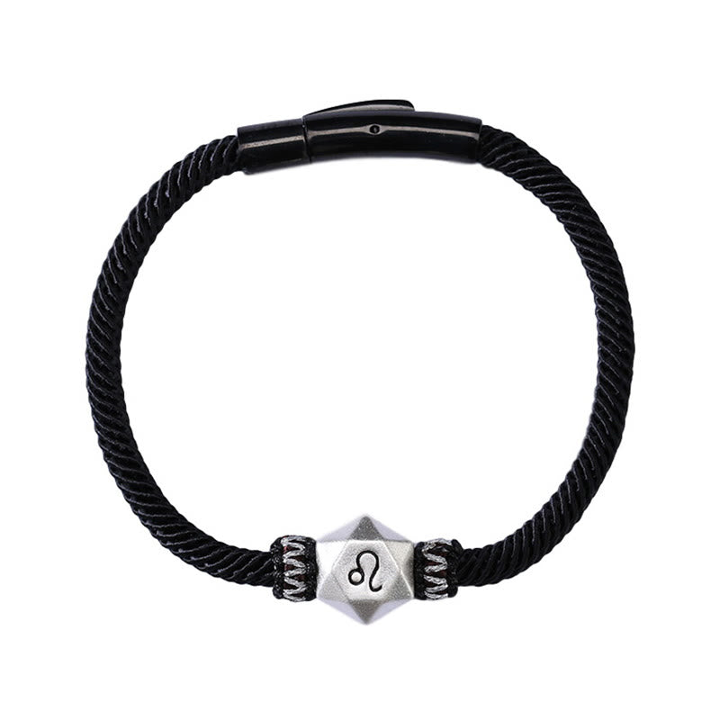 Löwe Sternzeichen Armband 925 Silber schwarzes Seilarmband elegant