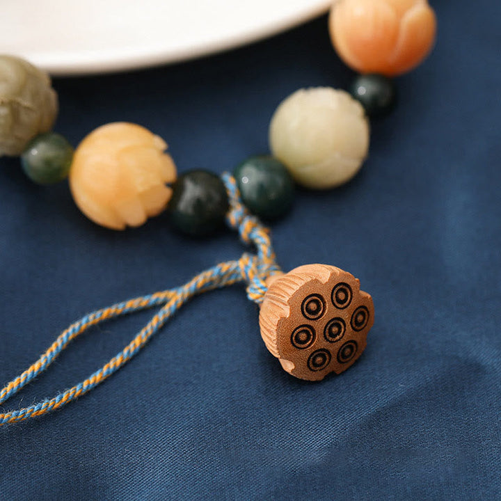 Armband Achat Bodhi Lotus mit Perlen Naturstein elastisch Handmade.