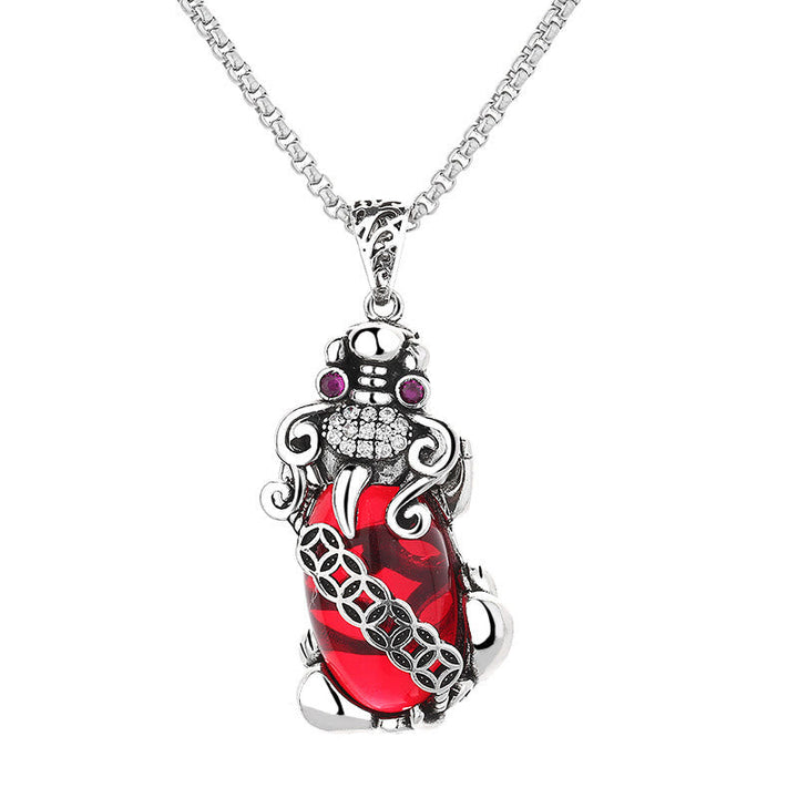 Granat Pixiu Anhänger Kette Glücksbringer Silber