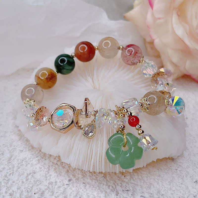 Armband Grüner Aventurin – Glück mit Kristallperlen und Charms Flach.
