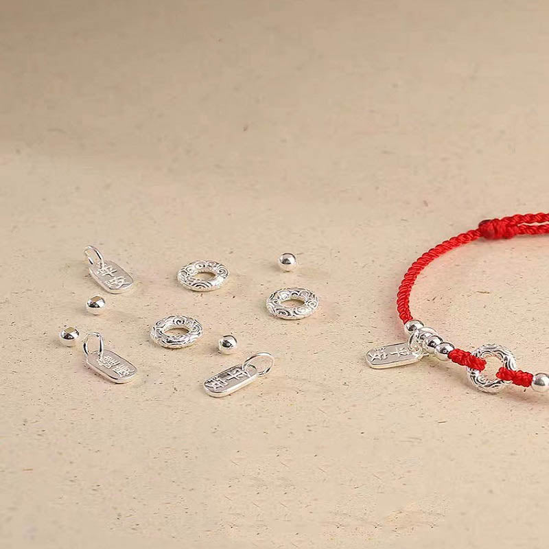 Armband 925 Silber – Frieden mit roten Kordeln und Silberperlen