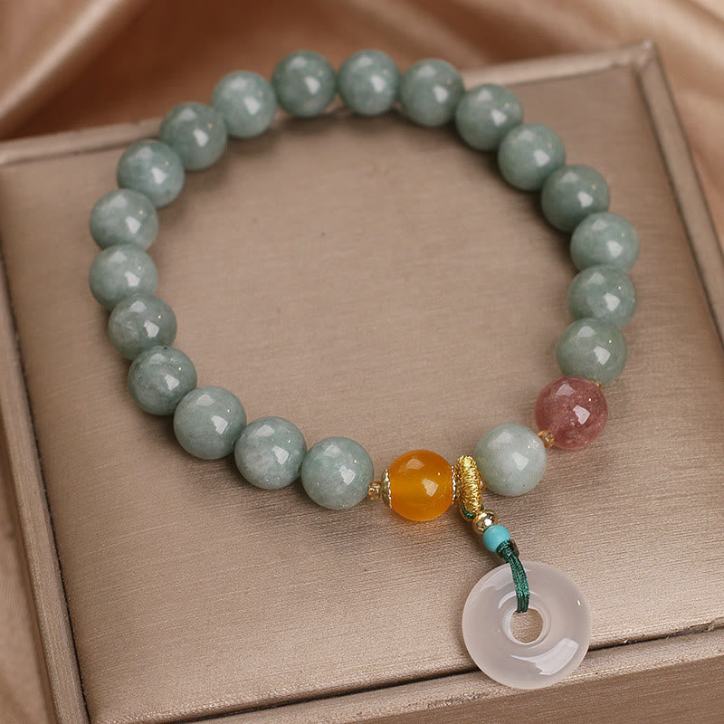 Armband Erdbeerquarz Jade Frieden Wohlstand Naturstein elastisch grün rosa