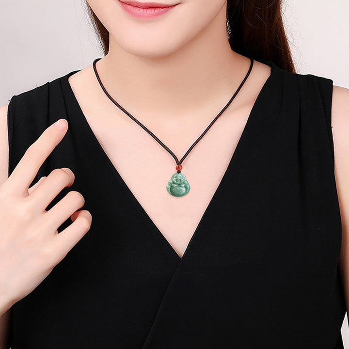 Kette Cyan Jade Lachender Buddha Wohlstand Anhänger