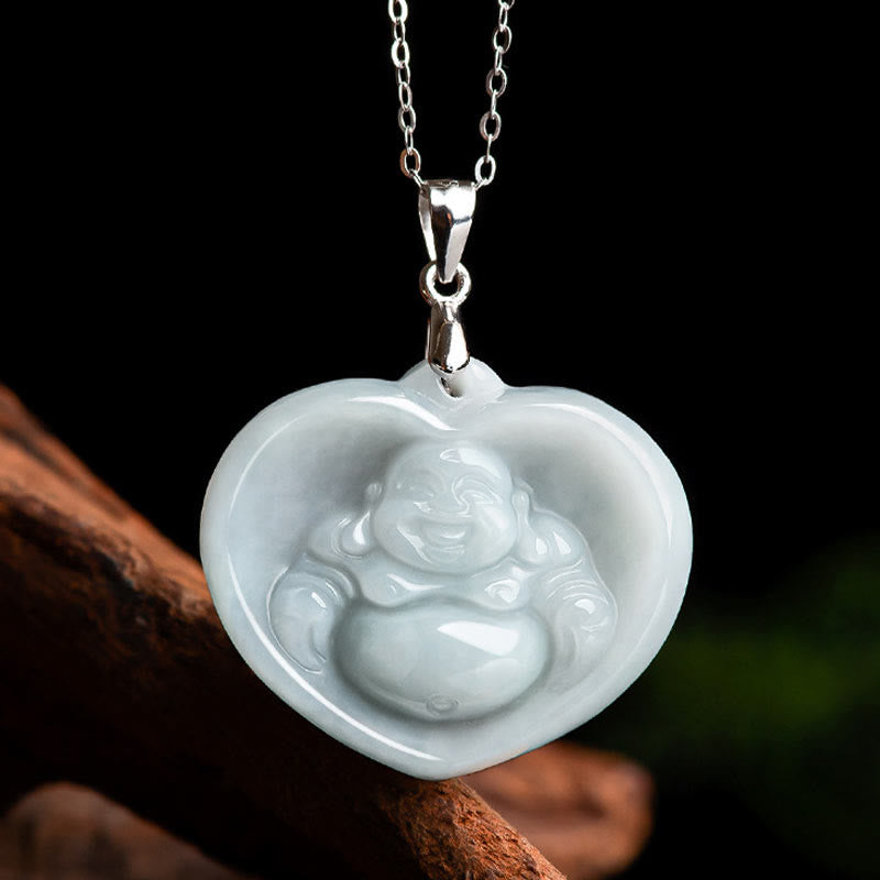 Weiße jade buddha-anhänger herz glück segen kette