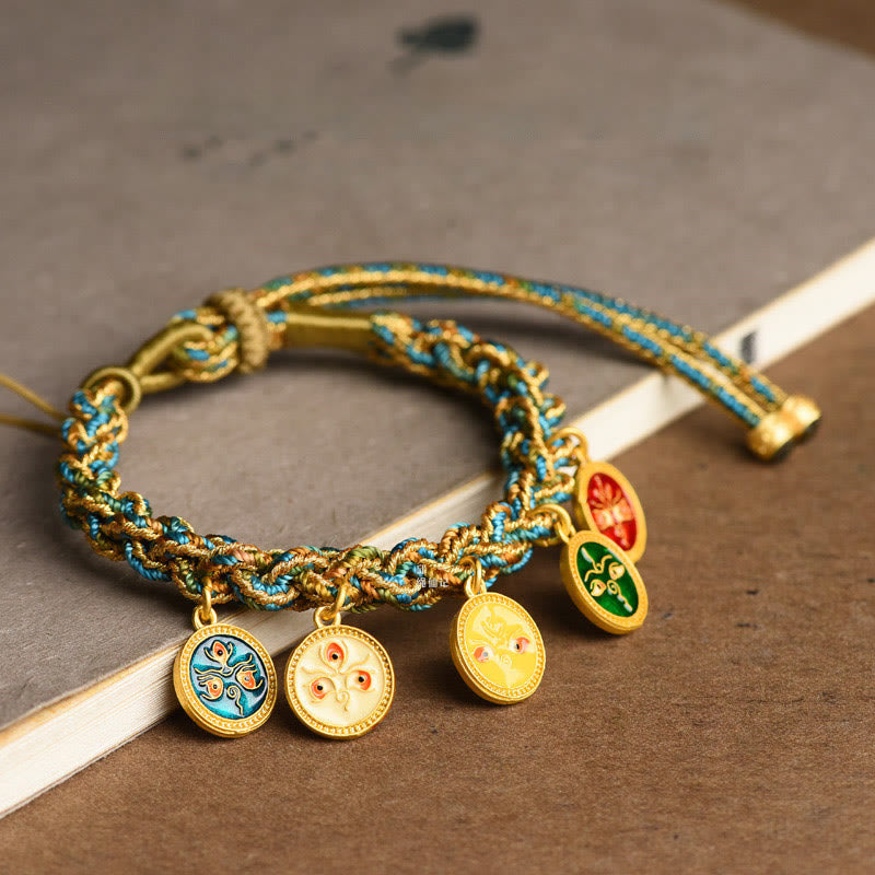 Armband Five Five – Glück & Wohlstand mit goldenen Anhängern türkis geflochten