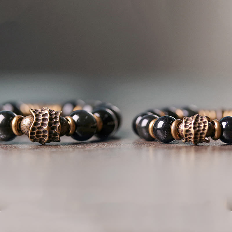 Armband Obsidian Kupfer schwarze Perlen bronze Perlenarmband Naturstein elastisch