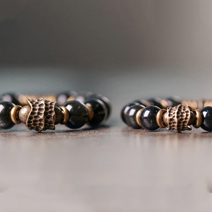 Armband Obsidian Kupfer schwarze Perlen bronze Perlenarmband Naturstein elastisch
