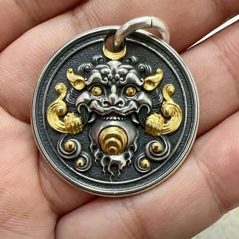 Anhänger Kette schwarze Obsidian Kirtimukha Schutz Silber Gold