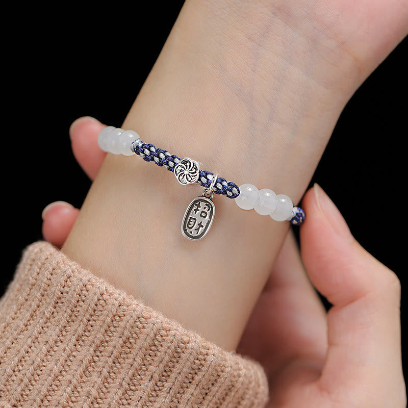 Armband Glücklich Glück mit weißen Perlen und Charm elastisch