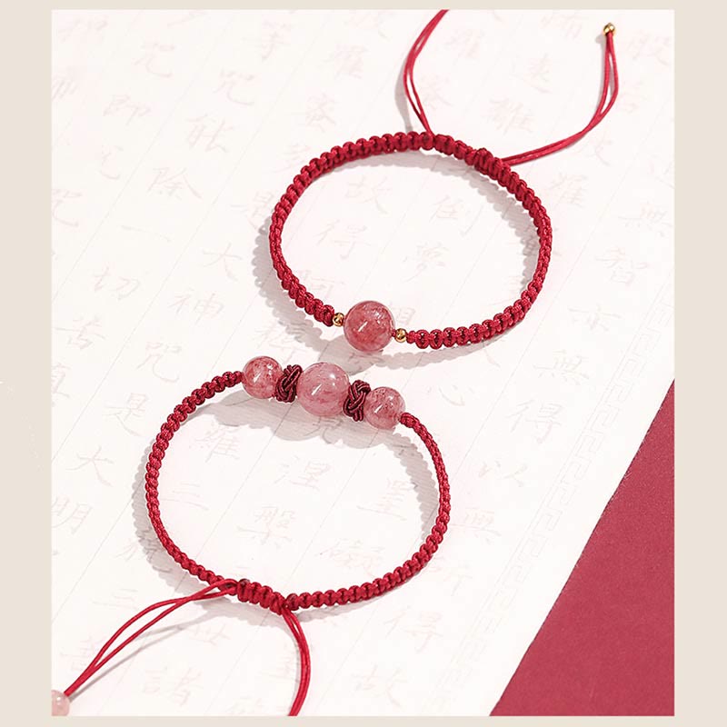 Armband Erdbeerquarz Kristall – Liebe rotes Makramee Perlen Schmuck