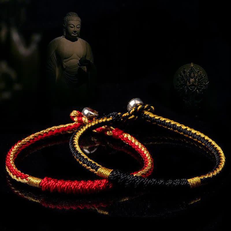 Armband – Schutz & Glück rot gold geflochten Buddha Statue dekorativ