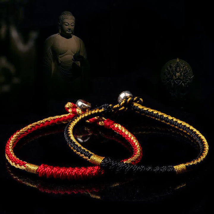 Armband – Schutz & Glück rot gold geflochten Buddha Statue dekorativ