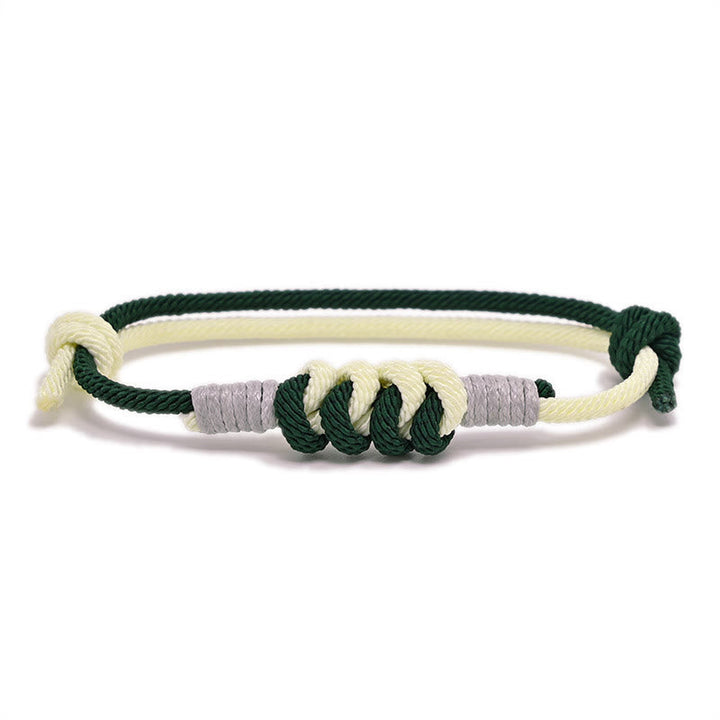 Armband Geflochten Knoten – Stärke grün creme Seil elastisch verstellbar.