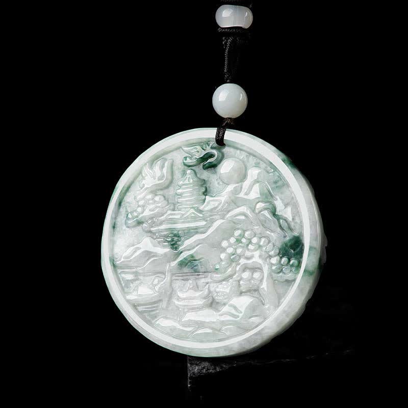 Jade Drache Berglandschaft Kette rund