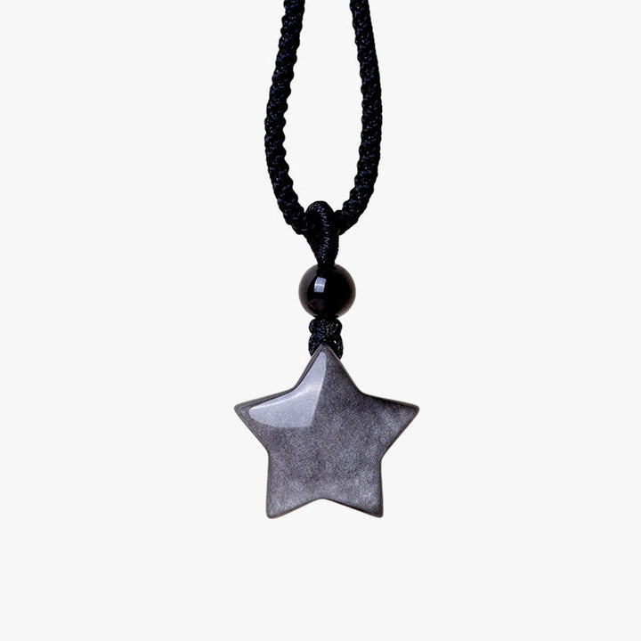 Obsidian Silberglanz Stern Kette Naturstein Anhänger schwarz
