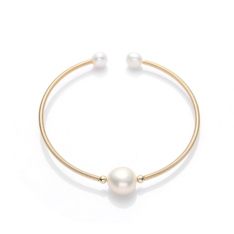 Armband Perle – Wohlstand elegante Goldspiral Perlenarmband weiß glänzend