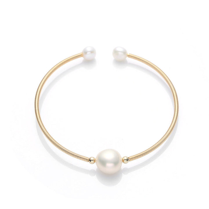 Armband Perle – Wohlstand elegante Goldspiral Perlenarmband weiß glänzend