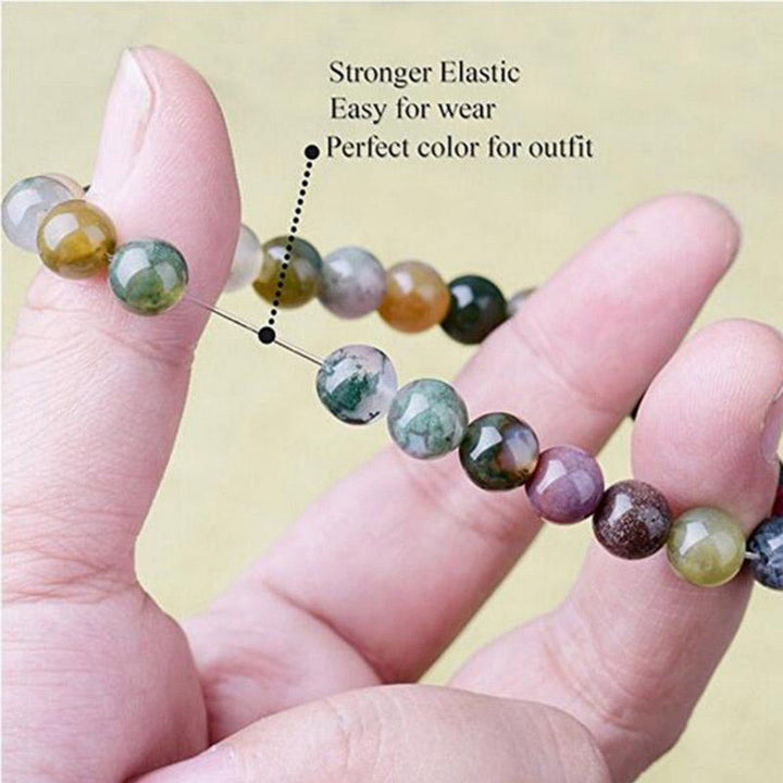 Armband Indischer Achat Yoga Perlen am Finger getragen bunte Natursteine elastisch