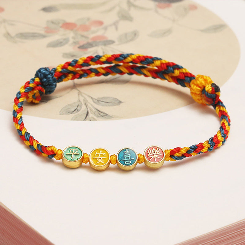 Buntes Armband mit chinesischen Symbolen, elastisch, Schutz Frieden