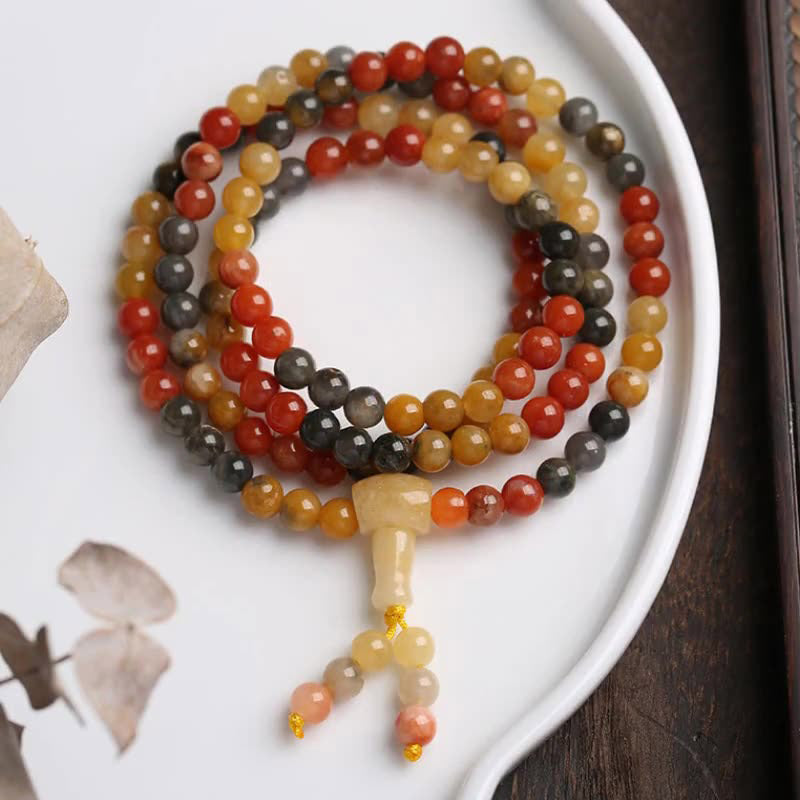 Mala 108 Perlen Roter Achat Schutz Armband Naturstein mehrreihig