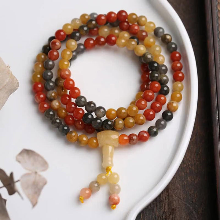Mala 108 Perlen Roter Achat Schutz Armband Naturstein mehrreihig