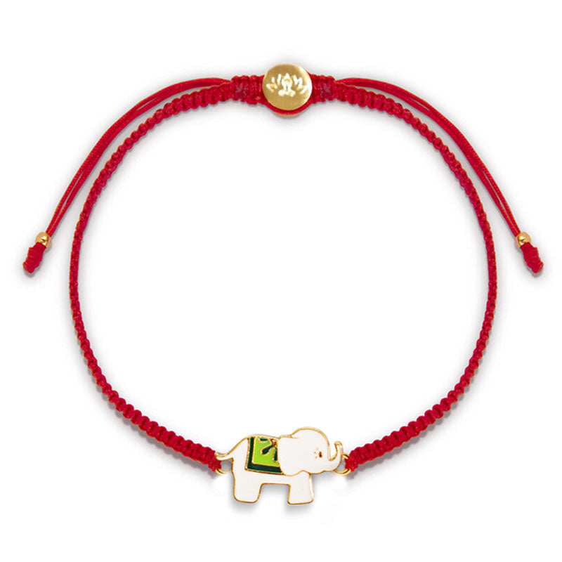 Rotes Armband mit goldenem Elefant Charm Glücksarmband elastisch.