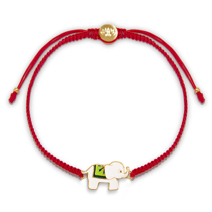 Rotes Armband mit goldenem Elefant Charm Glücksarmband elastisch.
