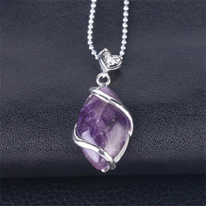 Lila Kristall Kette Marquise Anhänger Silber elegant Naturstein