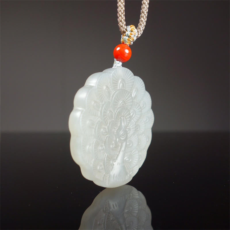 Pfau Anhänger Jade Weiße Kette