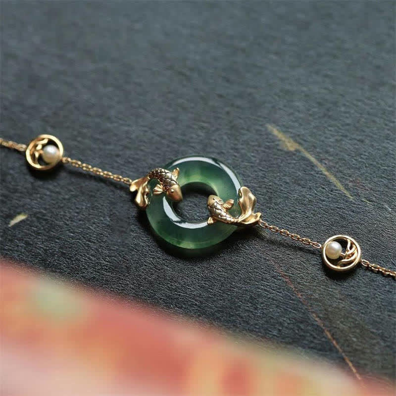 Armband Cyan Jade Koi Fisch - Erfolg Glück Harmonie