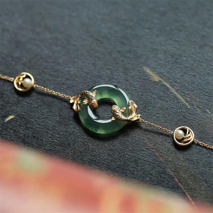 Armband Cyan Jade Koi Fisch - Erfolg Glück Harmonie
