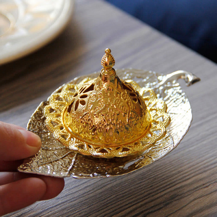 Räucherstäbchenhalter Tibetisch Gold Blatt Mini Silberblatt Untersetzer & Räuchergefäß