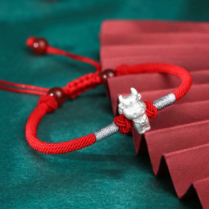 Rotes Armband 925 Silber Chinesisches Tierkreis Glück Stärke Schmuck
