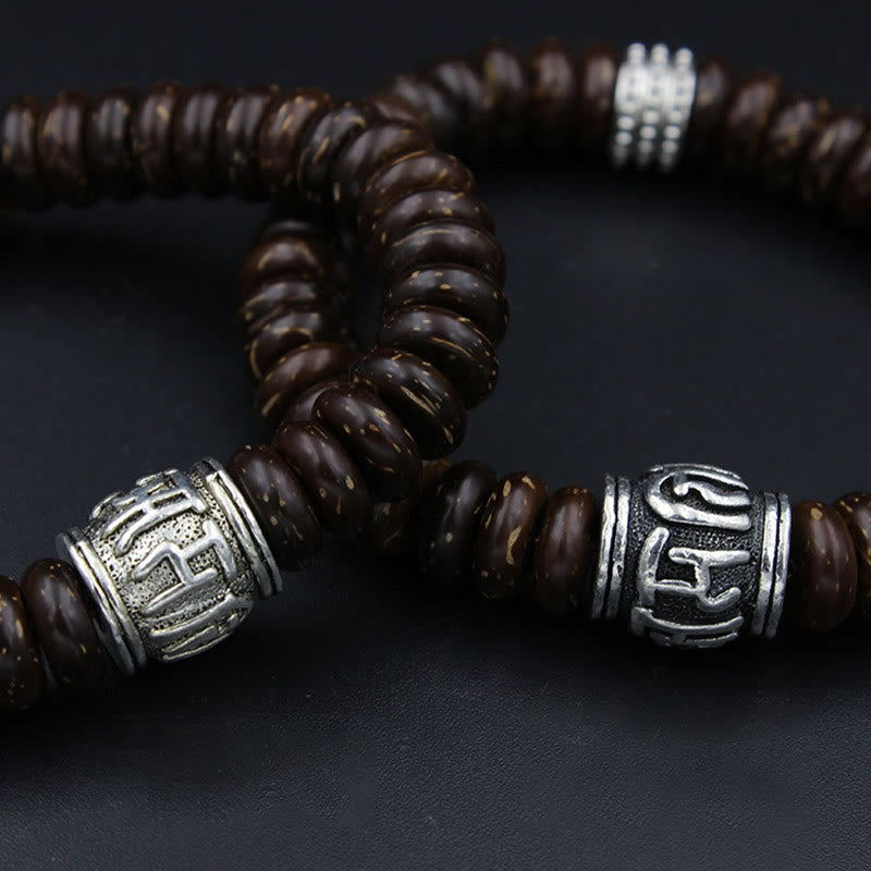 Braunes Holz Armband Om Mani Padme Hum – Energie Silber Perlen