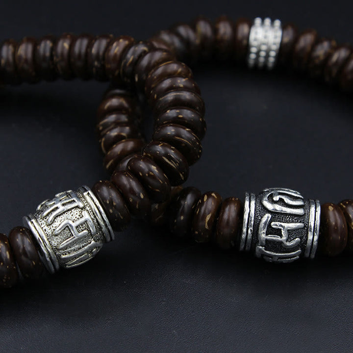 Braunes Holz Armband Om Mani Padme Hum – Energie Silber Perlen