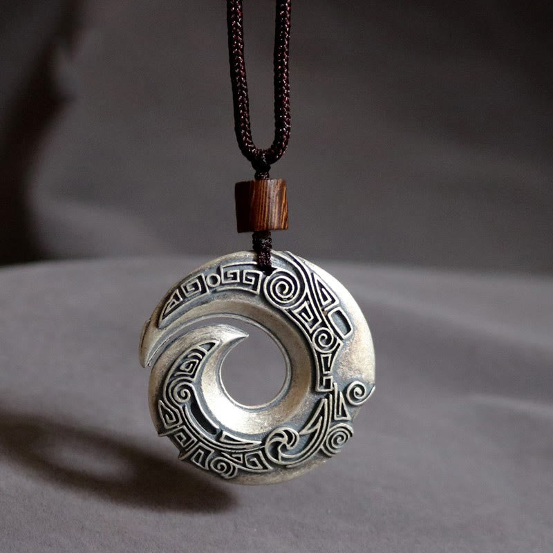 Kette Kupfer Glücksmünze Silber Spirale Mond Anhänger Tribal