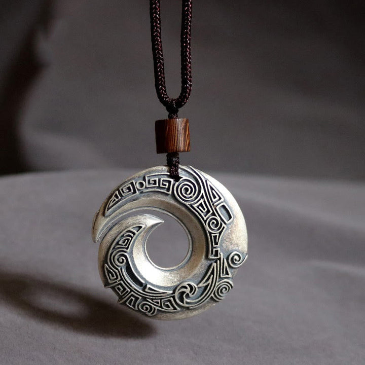 Kette Kupfer Glücksmünze Silber Spirale Mond Anhänger Tribal