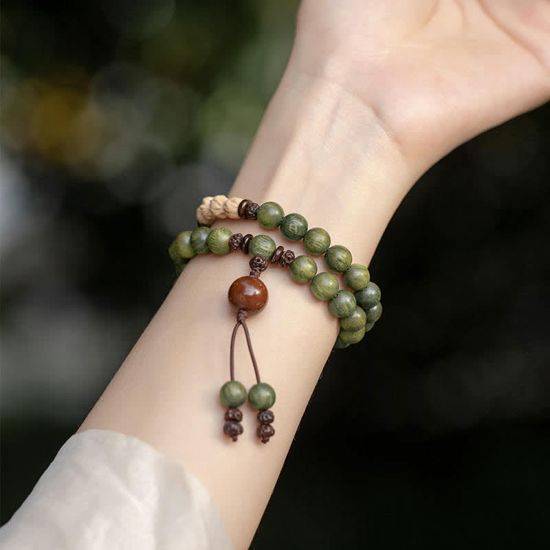 Armband Sandelholz – Frieden grüne Perlen Handgelenk elastisch Naturstein