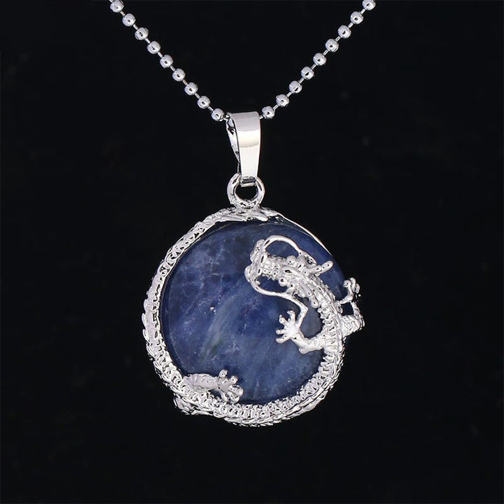 Lapis Lazuli Kette mit Drachen Anhänger Silber Naturstein Heilstein